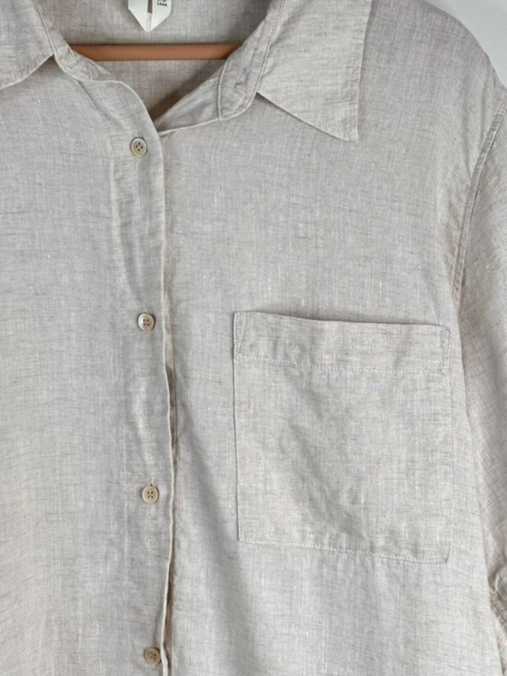 Arket 100% Linen Shirt L Oversized Boxy Neutral Beige Short Sleeve Button Beach - Picture 2 of 8